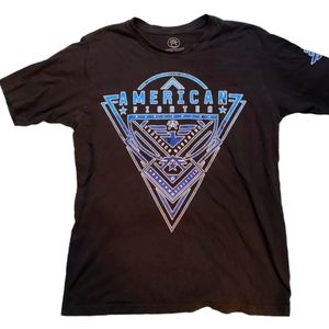 Buckle American Fighter Cotton T Shirt Mens Large Black Short Sleeve Blue